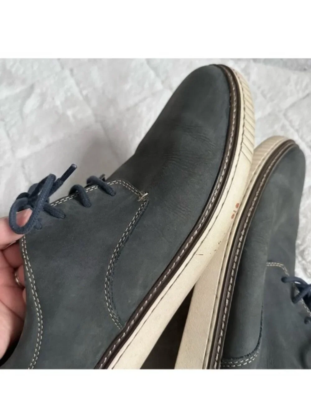 Johnston & Murphy | Navy Oiled Leather Walden Lace Up Shoes | Size 13